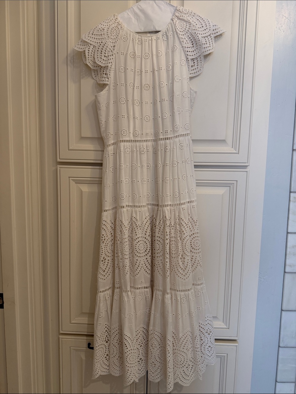 ANTONIO MELANI Cream Eyelet Tiered Maxi Dress